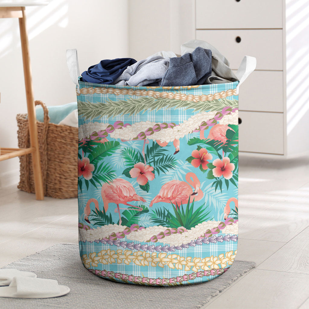 Flamingo Hawaii Summer Laundry Basket Hawaiian Lei Pakala Motifs Tropical Style