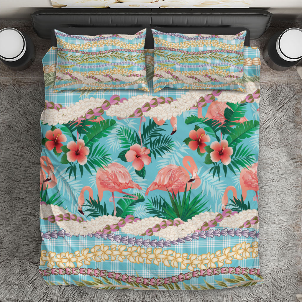 Flamingo Hawaii Summer Bedding Set Hawaiian Lei Pakala Motifs Tropical Style