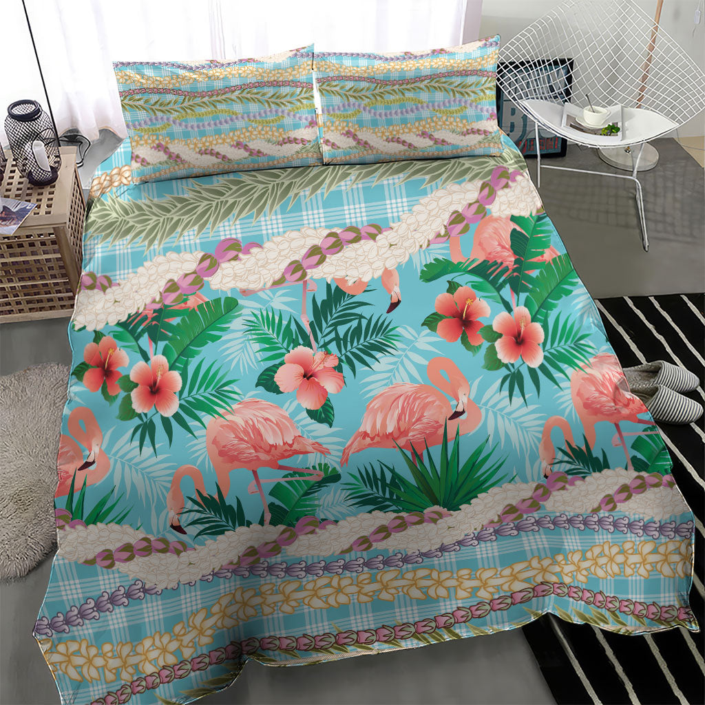 Flamingo Hawaii Summer Bedding Set Hawaiian Lei Pakala Motifs Tropical Style