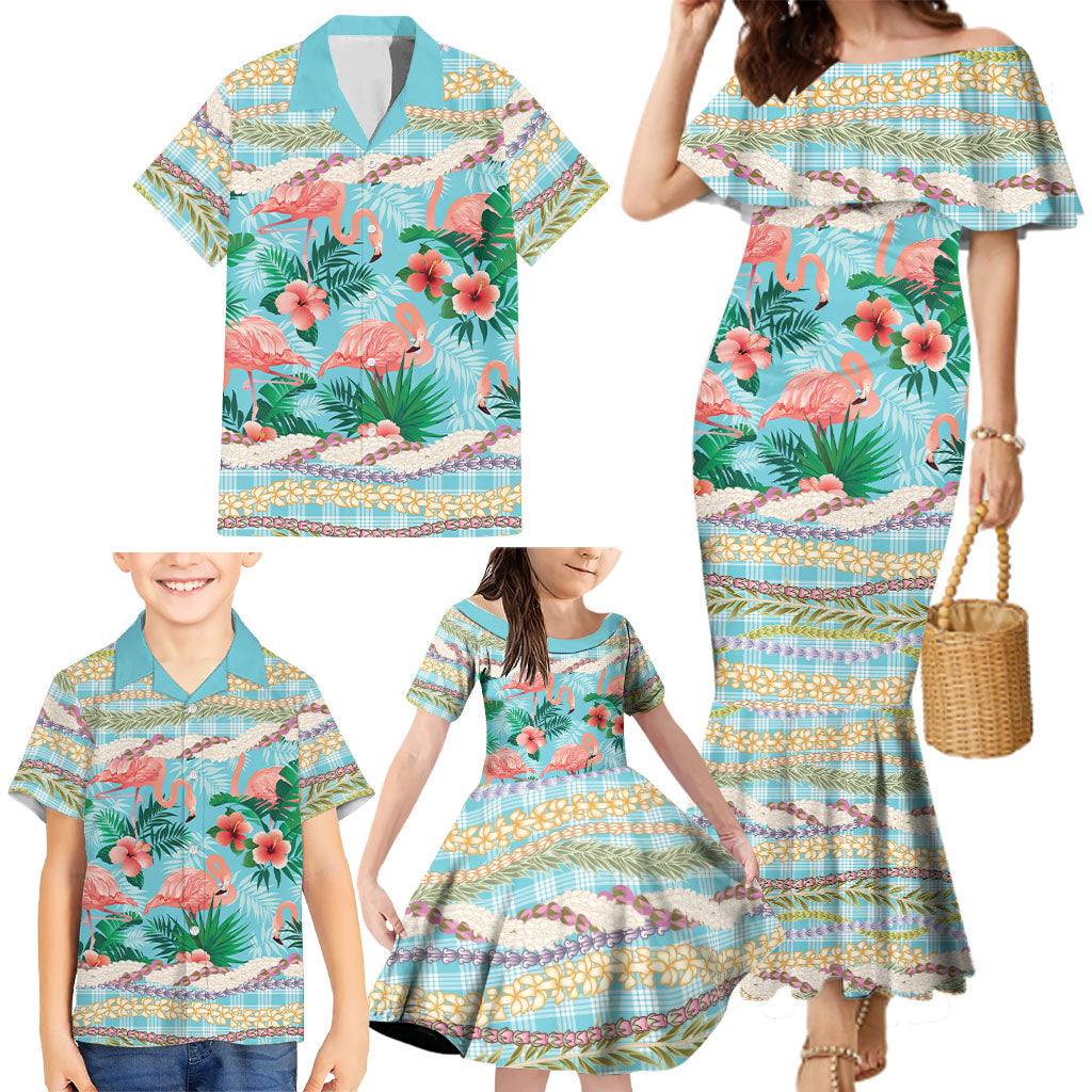 Flamingo Hawaii Summer Family Matching Mermaid Dress and Hawaiian Shirt Hawaiian Lei Pakala Motifs Tropical Style