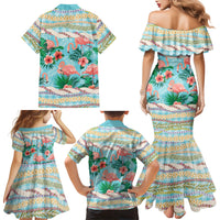 Flamingo Hawaii Summer Family Matching Mermaid Dress and Hawaiian Shirt Hawaiian Lei Pakala Motifs Tropical Style