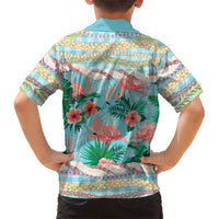 Flamingo Hawaii Summer Family Matching Off Shoulder Maxi Dress and Hawaiian Shirt Hawaiian Lei Pakala Motifs Tropical Style
