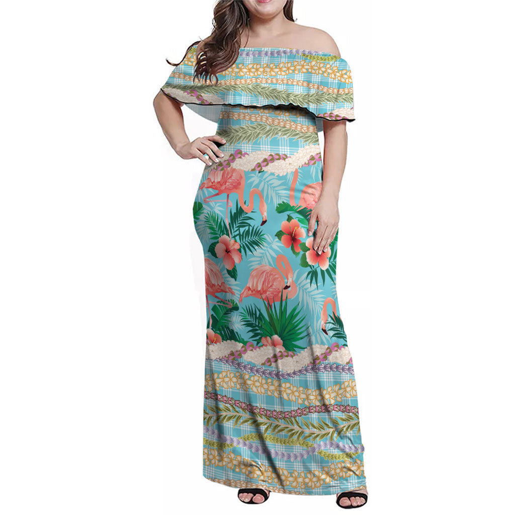 Flamingo Hawaii Summer Family Matching Off Shoulder Maxi Dress and Hawaiian Shirt Hawaiian Lei Pakala Motifs Tropical Style
