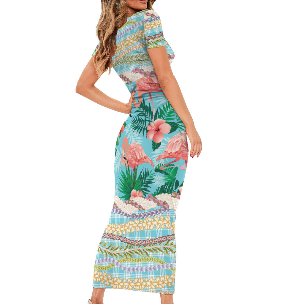 Flamingo Hawaii Summer Family Matching Short Sleeve Bodycon Dress and Hawaiian Shirt Hawaiian Lei Pakala Motifs Tropical Style