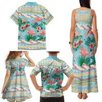 Flamingo Hawaii Summer Family Matching Tank Maxi Dress and Hawaiian Shirt Hawaiian Lei Pakala Motifs Tropical Style