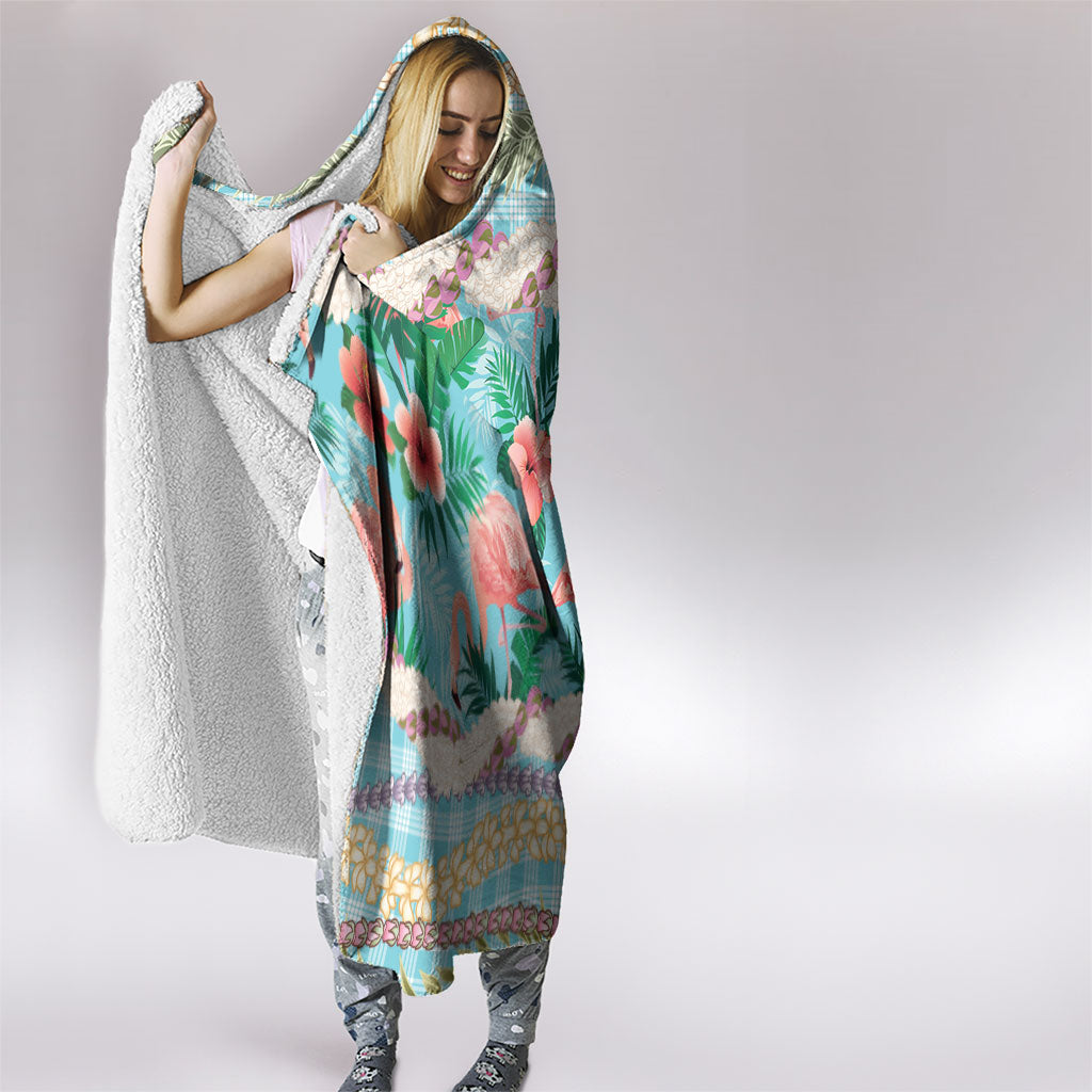 Flamingo Hawaii Summer Hooded Blanket Hawaiian Lei Pakala Motifs Tropical Style