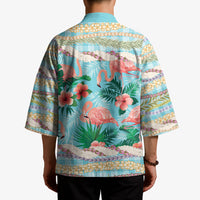 Flamingo Hawaii Summer Kimono Hawaiian Lei Pakala Motifs Tropical Style