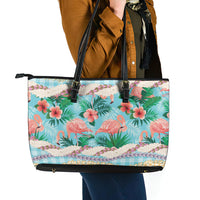 Flamingo Hawaii Summer Leather Tote Bag Hawaiian Lei Pakala Motifs Tropical Style
