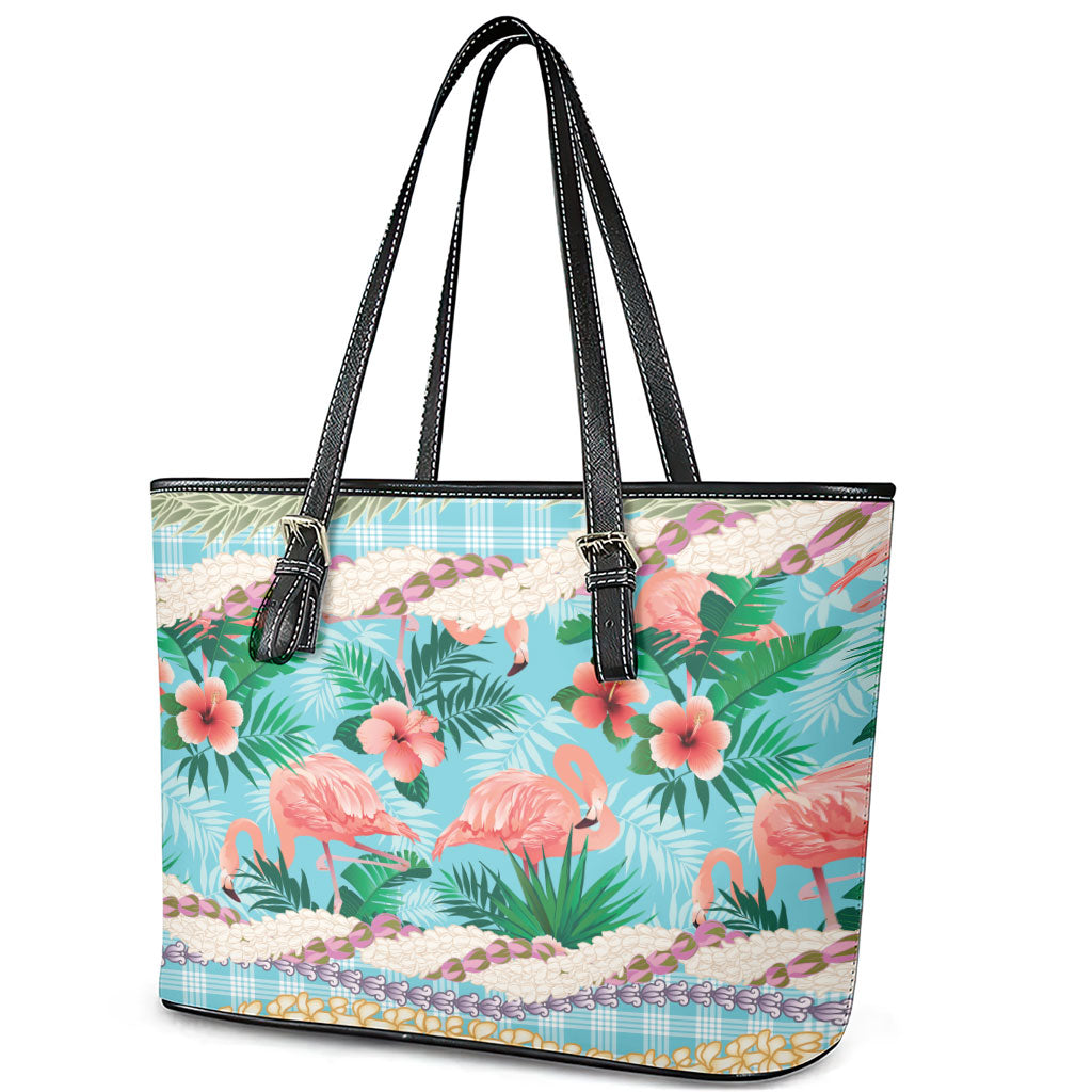 Flamingo Hawaii Summer Leather Tote Bag Hawaiian Lei Pakala Motifs Tropical Style
