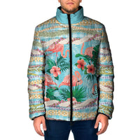 Flamingo Hawaii Summer Padded Jacket Hawaiian Lei Pakala Motifs Tropical Style