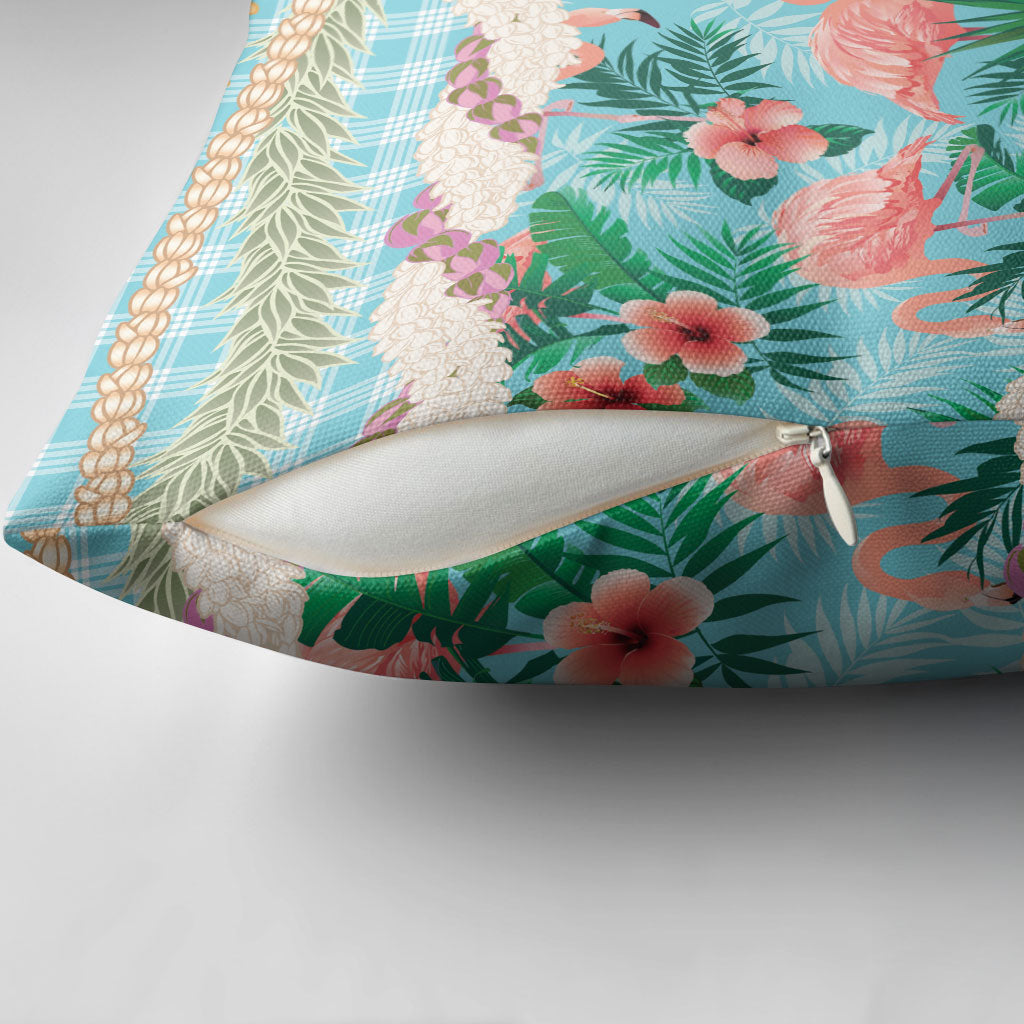 Flamingo Hawaii Summer Pillow Cover Hawaiian Lei Pakala Motifs Tropical Style
