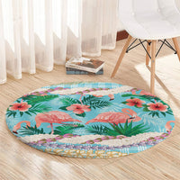 Flamingo Hawaii Summer Round Carpet Hawaiian Lei Pakala Motifs Tropical Style