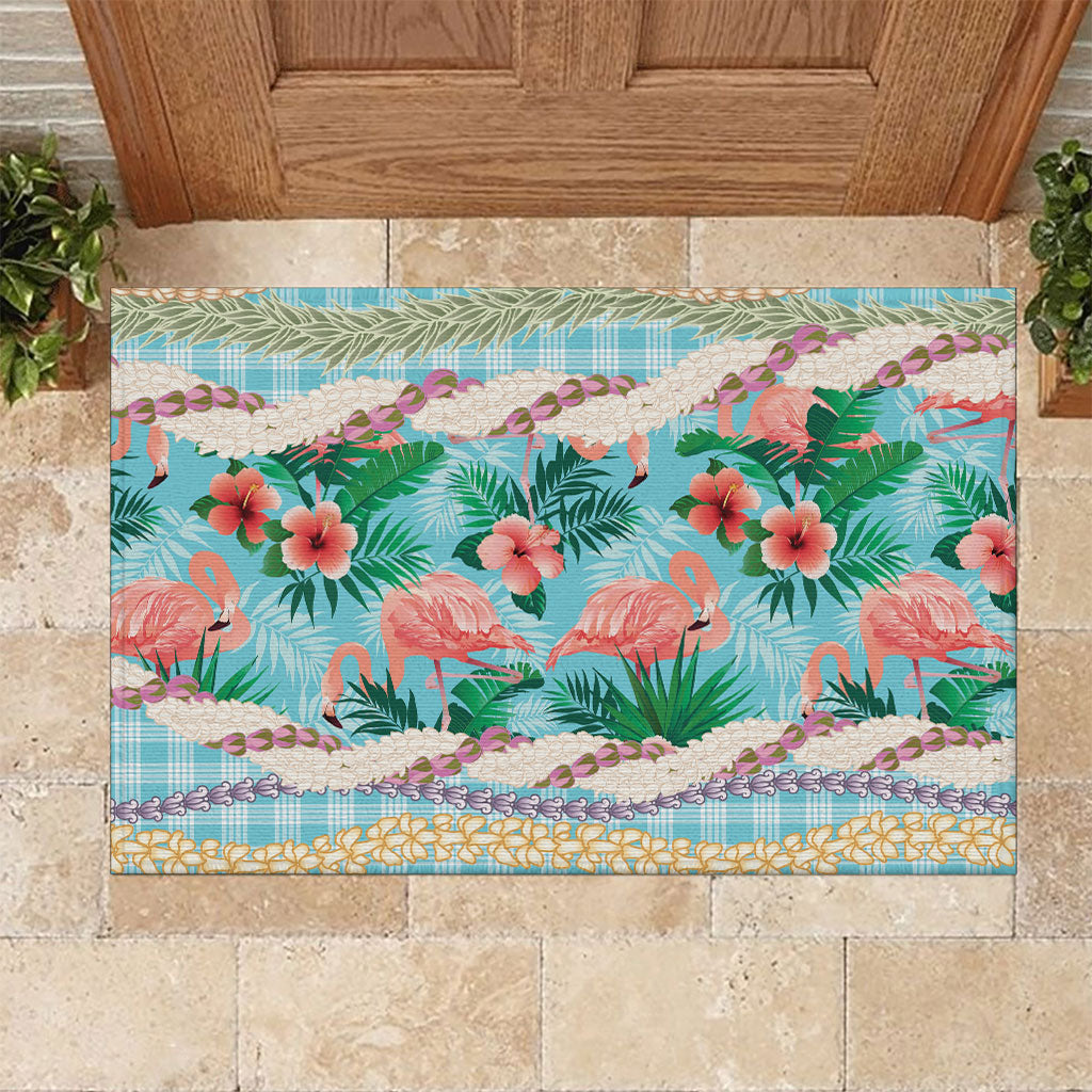 Flamingo Hawaii Summer Rubber Doormat Hawaiian Lei Pakala Motifs Tropical Style