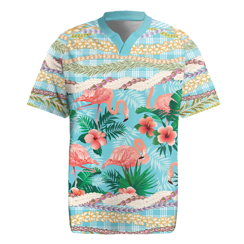 Flamingo Hawaii Summer Rugby Jersey Hawaiian Lei Pakala Motifs Tropical Style