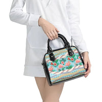 Flamingo Hawaii Summer Shoulder Handbag Hawaiian Lei Pakala Motifs Tropical Style