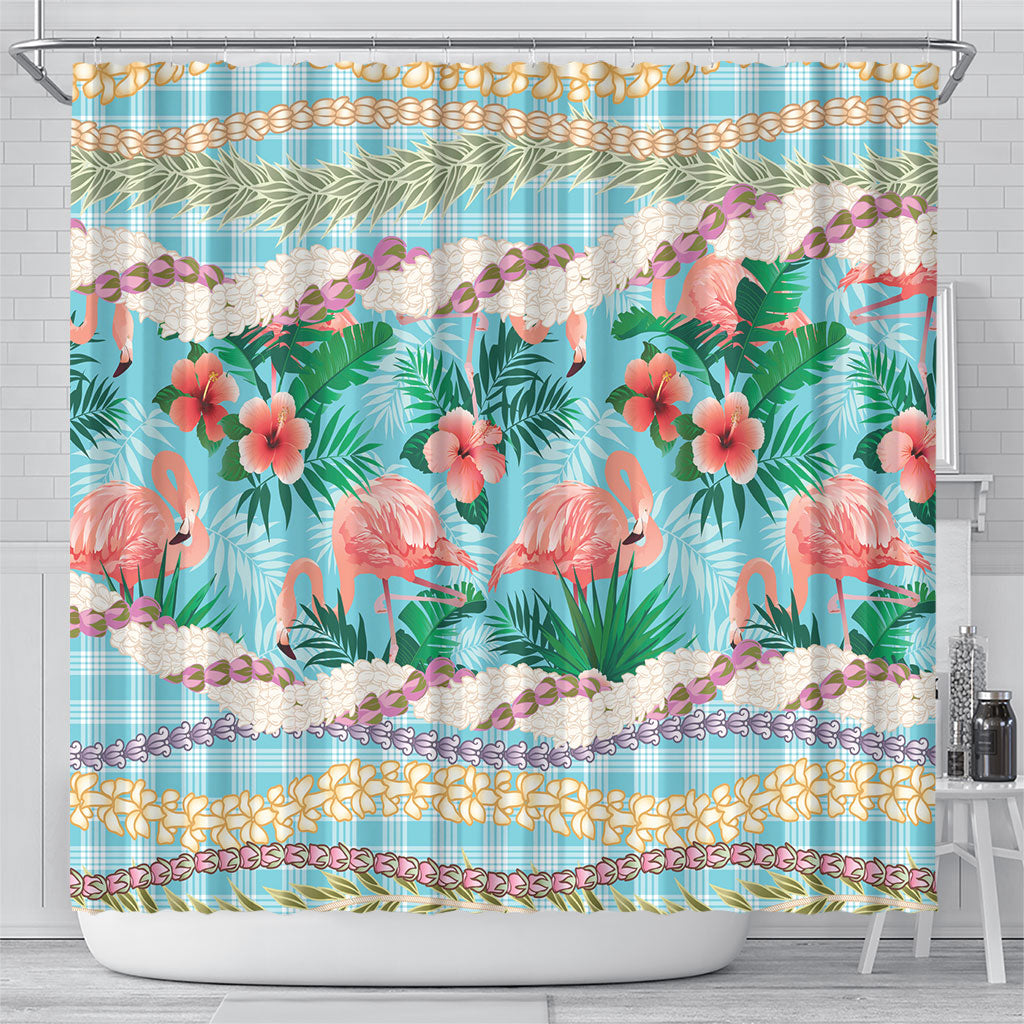 Flamingo Hawaii Summer Shower Curtain Hawaiian Lei Pakala Motifs Tropical Style