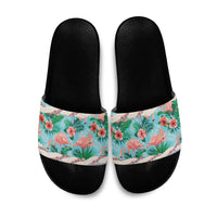 Flamingo Hawaii Summer Slide Sandals Hawaiian Lei Pakala Motifs Tropical Style
