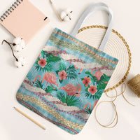 Flamingo Hawaii Summer Tote Bag Hawaiian Lei Pakala Motifs Tropical Style