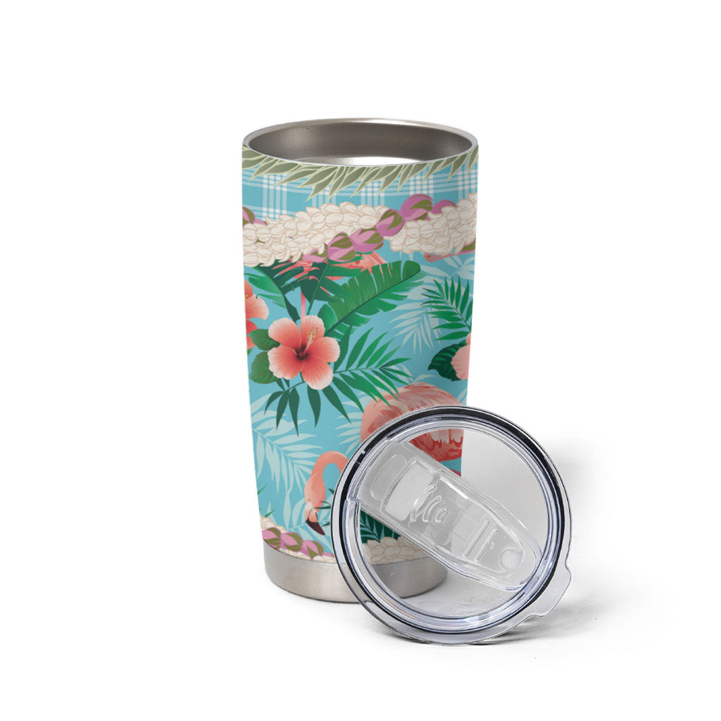 Flamingo Hawaii Summer Tumbler Cup Hawaiian Lei Pakala Motifs Tropical Style