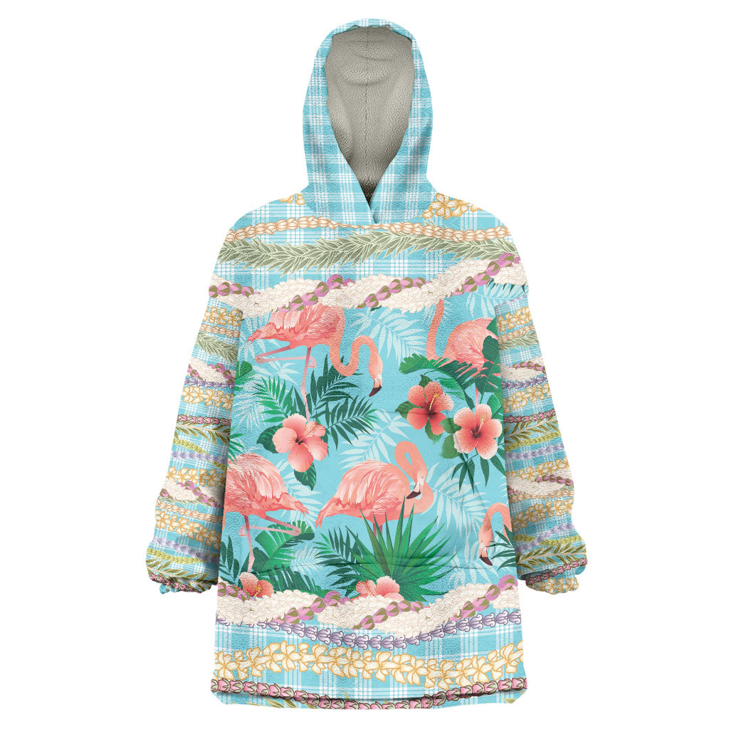 Flamingo Hawaii Summer Wearable Blanket Hoodie Hawaiian Lei Pakala Motifs Tropical Style