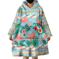 Flamingo Hawaii Summer Wearable Blanket Hoodie Hawaiian Lei Pakala Motifs Tropical Style
