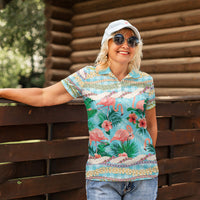 Flamingo Hawaii Summer Women Polo Shirt Hawaiian Lei Pakala Motifs Tropical Style