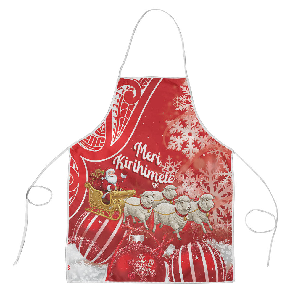 New Zealand Christmas In July Apron Funny Santa Sheep Meri Kirihimete Red