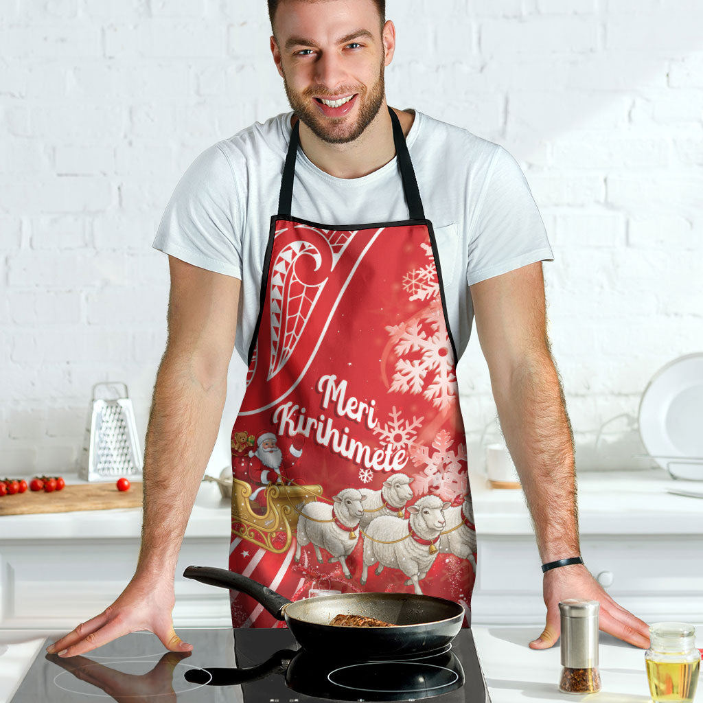 New Zealand Christmas In July Apron Funny Santa Sheep Meri Kirihimete Red