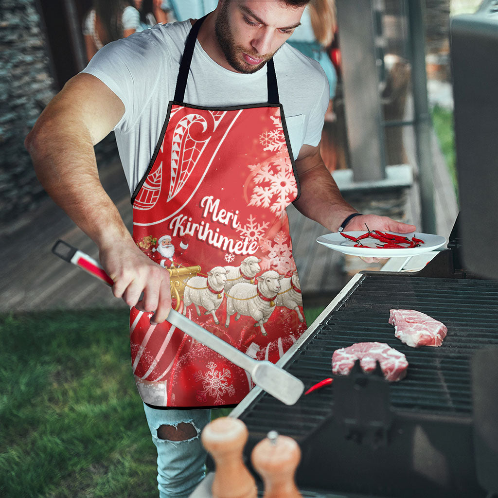New Zealand Christmas In July Apron Funny Santa Sheep Meri Kirihimete Red