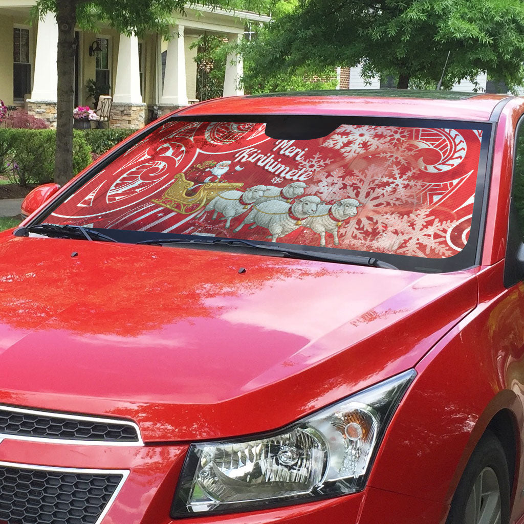 New Zealand Christmas In July Auto Sun Shade Funny Santa Sheep Meri Kirihimete Red