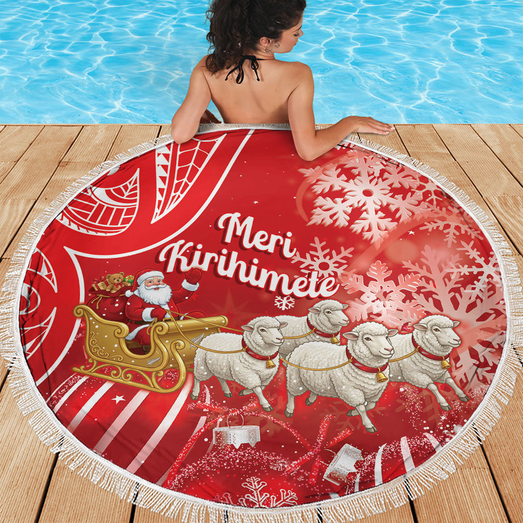 New Zealand Christmas In July Beach Blanket Funny Santa Sheep Meri Kirihimete Red