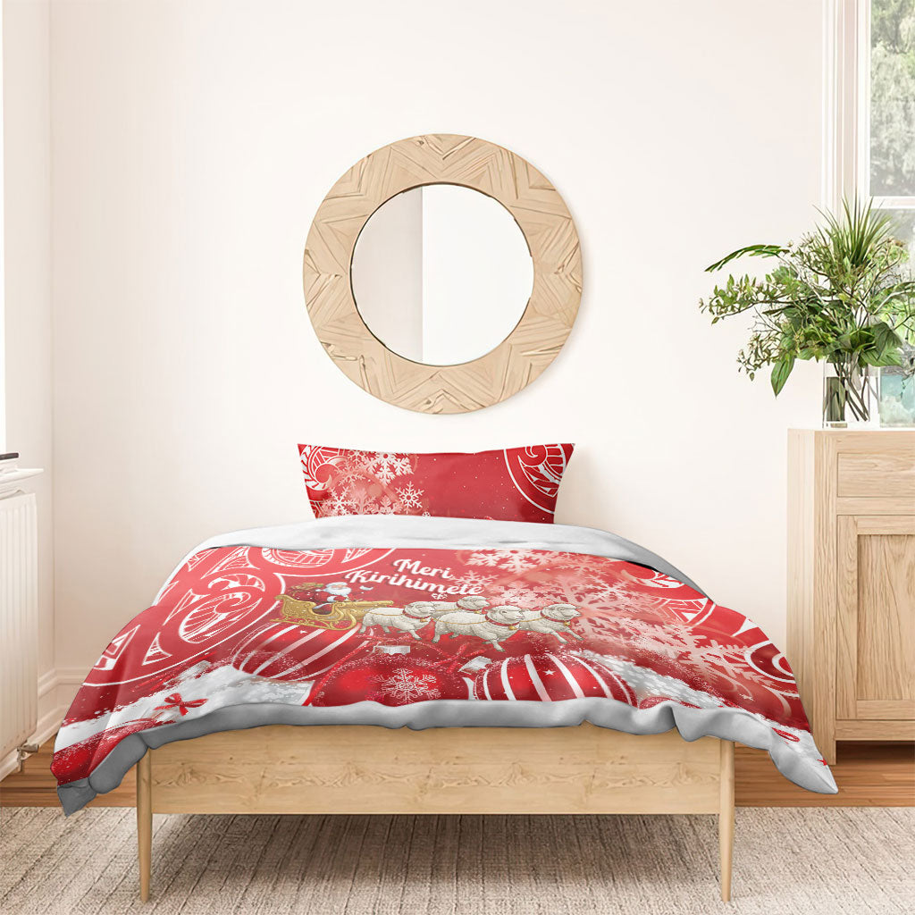 New Zealand Christmas In July Bedding Set Funny Santa Sheep Meri Kirihimete Red