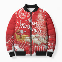 New Zealand Christmas In July Personalised Bomber Puffer Jacket Funny Santa Sheep Meri Kirihimete Red