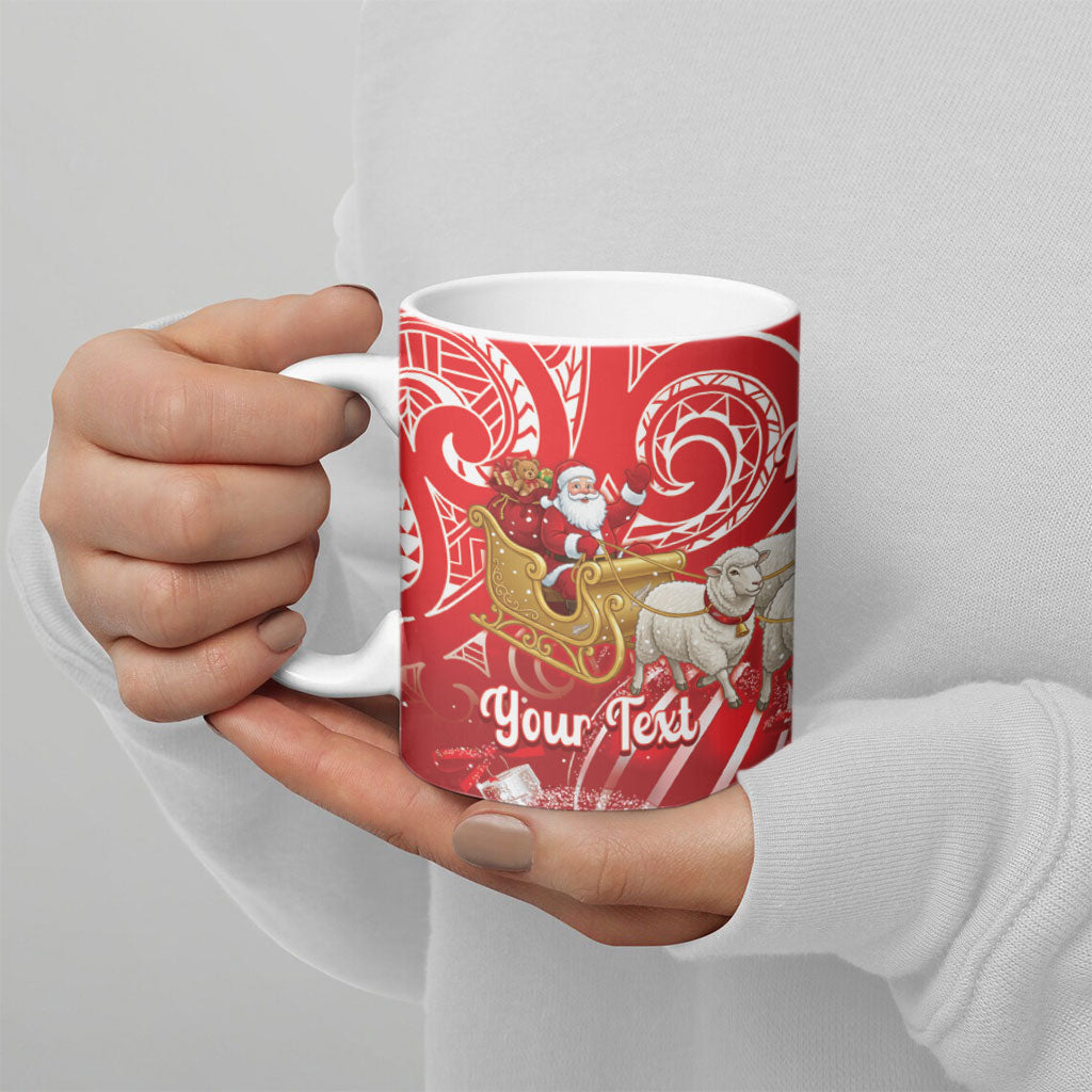 New Zealand Christmas In July Personalised Ceramic Mug Funny Santa Sheep Meri Kirihimete Red