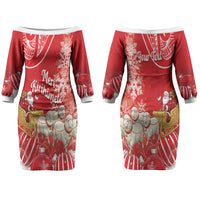New Zealand Christmas In July Personalised Couples Matching Off The Shoulder Long Sleeve Dress and Hawaiian Shirt Funny Santa Sheep Meri Kirihimete Red LT14 - Polynesian Pride
