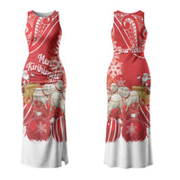 New Zealand Christmas In July Personalised Couples Matching Tank Maxi Dress and Long Sleeve Button Shirt Funny Santa Sheep Meri Kirihimete Red LT14 - Polynesian Pride