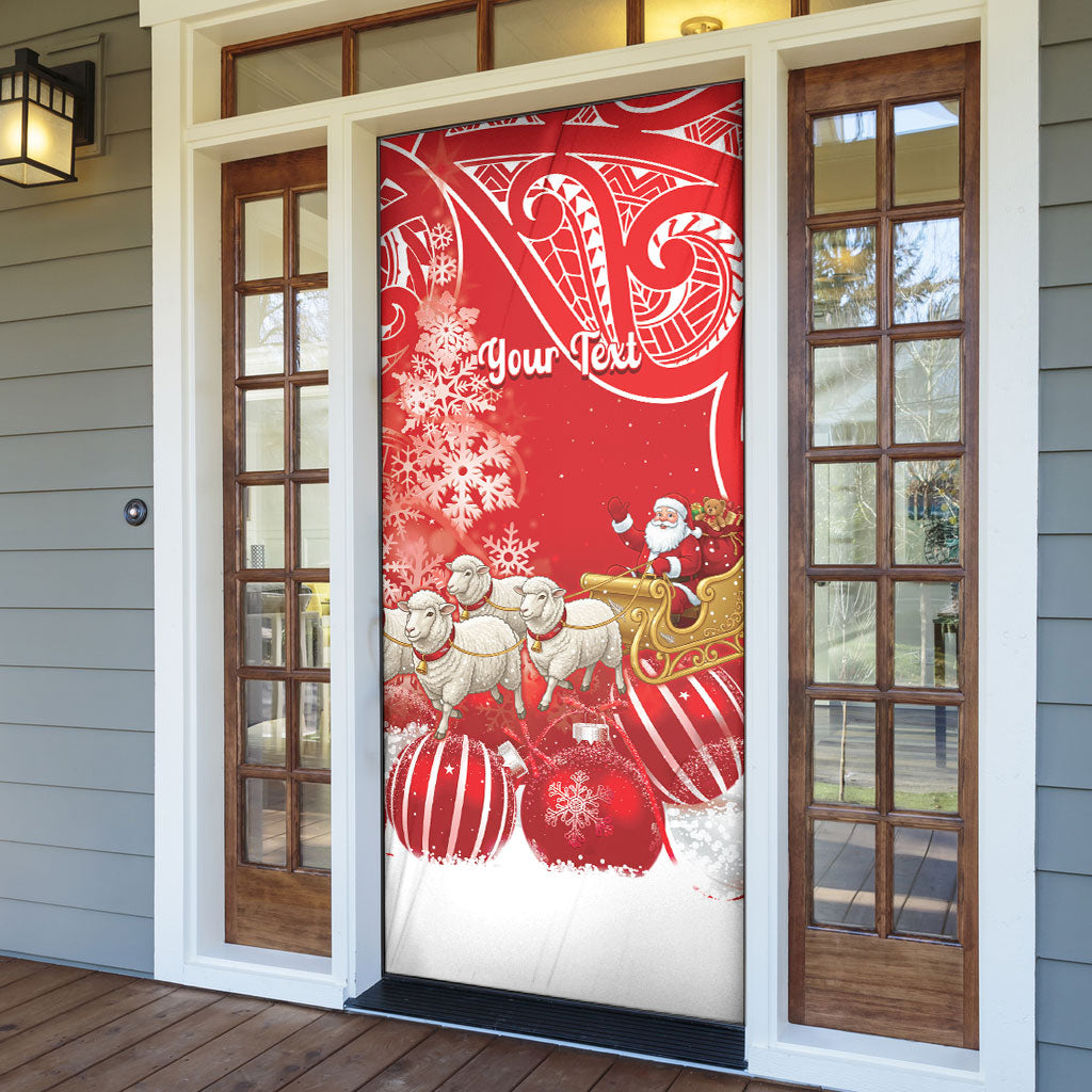 New Zealand Christmas In July Personalised Door Cover Funny Santa Sheep Meri Kirihimete Red