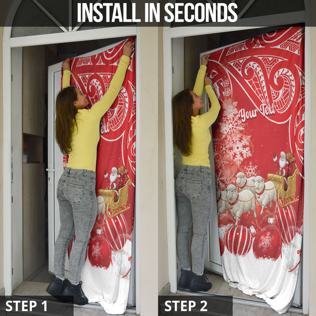 New Zealand Christmas In July Personalised Door Cover Funny Santa Sheep Meri Kirihimete Red