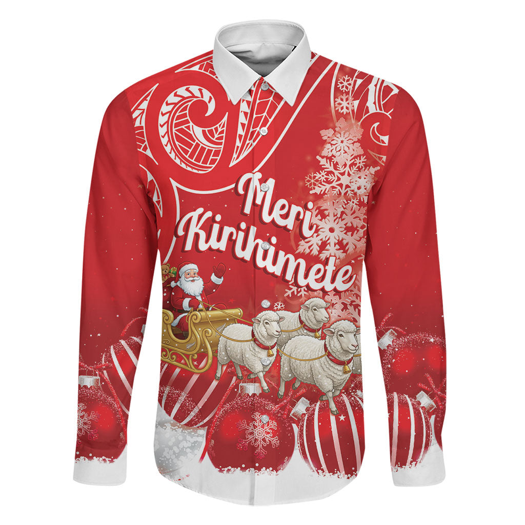 New Zealand Christmas In July Personalised Family Matching Long Sleeve Bodycon Dress and Hawaiian Shirt Funny Santa Sheep Meri Kirihimete Red