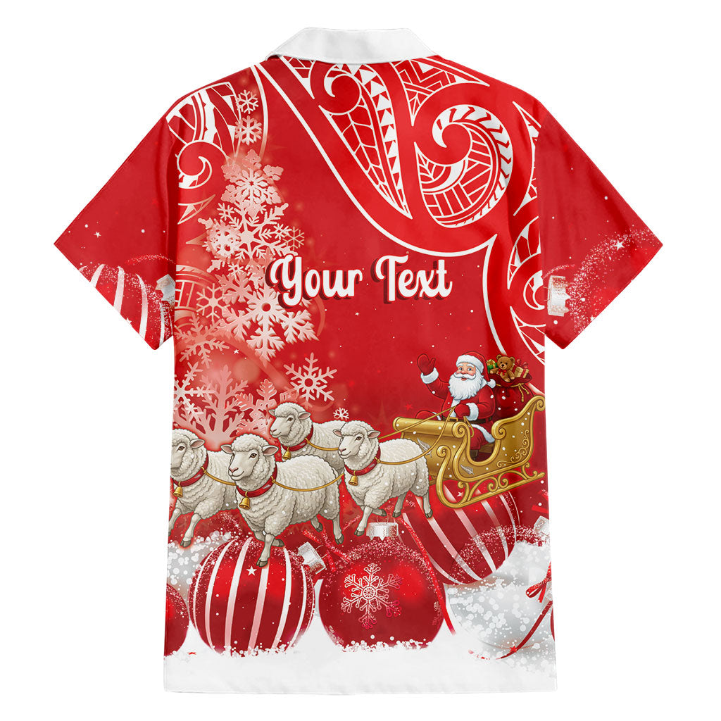 New Zealand Christmas In July Personalised Family Matching Off The Shoulder Long Sleeve Dress and Hawaiian Shirt Funny Santa Sheep Meri Kirihimete Red