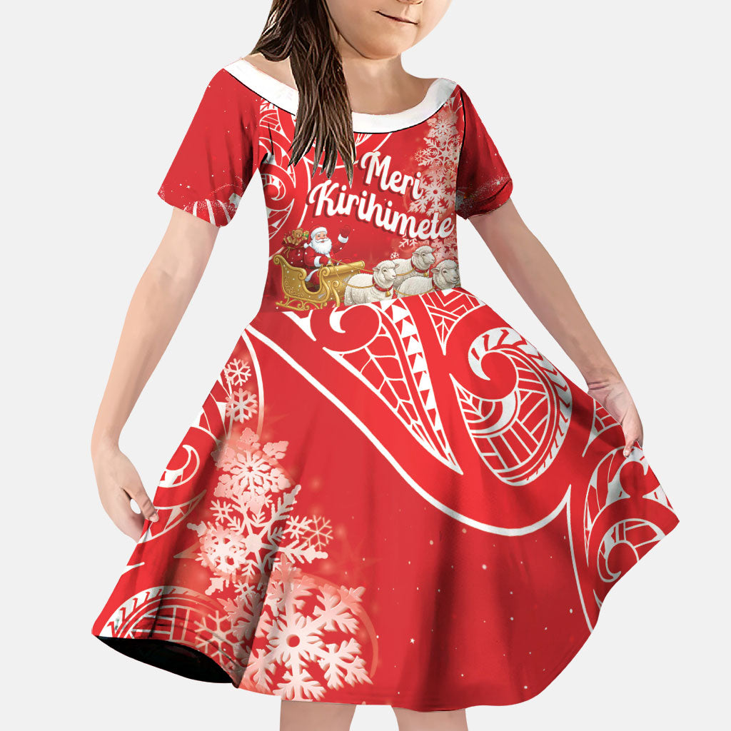 New Zealand Christmas In July Personalised Family Matching Off Shoulder Short Dress and Hawaiian Shirt Funny Santa Sheep Meri Kirihimete Red