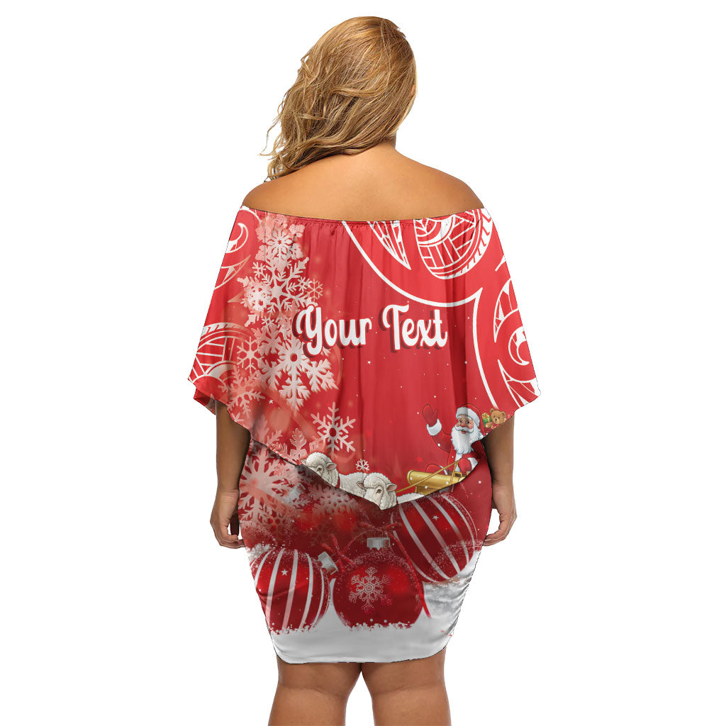 New Zealand Christmas In July Personalised Family Matching Off Shoulder Short Dress and Hawaiian Shirt Funny Santa Sheep Meri Kirihimete Red