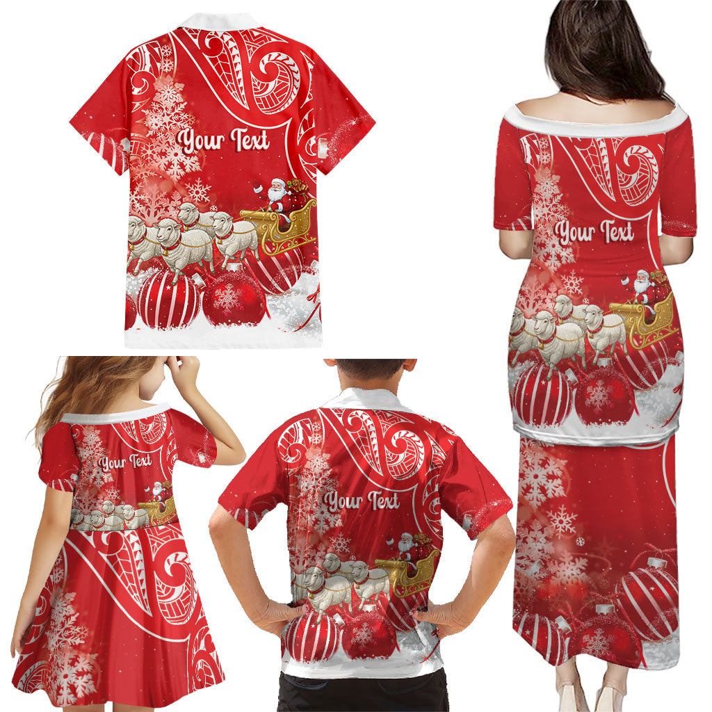 New Zealand Christmas In July Personalised Family Matching Puletasi and Hawaiian Shirt Funny Santa Sheep Meri Kirihimete Red