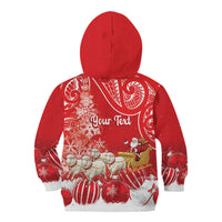 New Zealand Christmas In July Personalised Kid Hoodie Funny Santa Sheep Meri Kirihimete Red