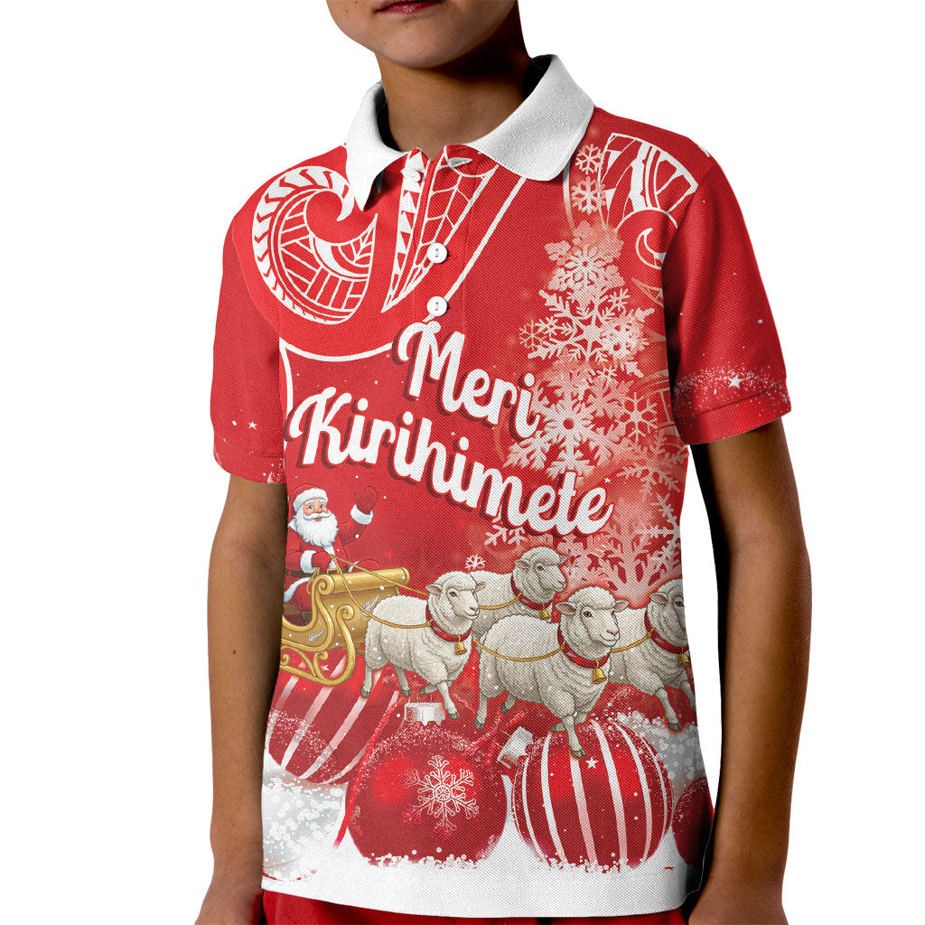 New Zealand Christmas In July Personalised Kid Polo Shirt Funny Santa Sheep Meri Kirihimete Red LT14 Kid Red - Polynesian Pride