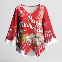 New Zealand Christmas In July Personalised Kimono Sleeve Blouse Funny Santa Sheep Meri Kirihimete Red