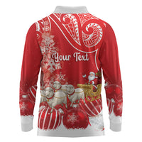 New Zealand Christmas In July Personalised Long Sleeve Polo Shirt Funny Santa Sheep Meri Kirihimete Red