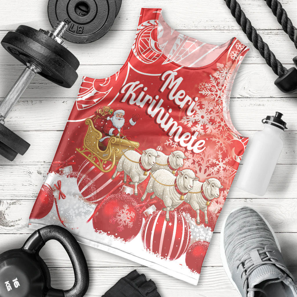 New Zealand Christmas In July Personalised Men Tank Top Funny Santa Sheep Meri Kirihimete Red