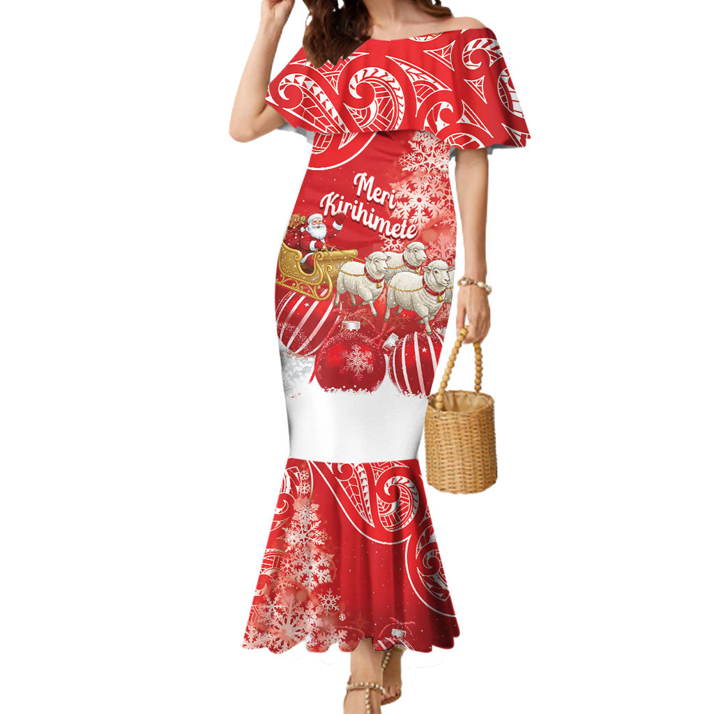 New Zealand Christmas In July Personalised Mermaid Dress Funny Santa Sheep Meri Kirihimete Red