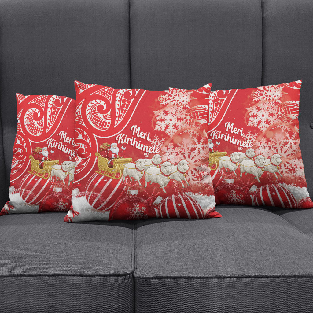 New Zealand Christmas In July Pillow Cover Funny Santa Sheep Meri Kirihimete Red